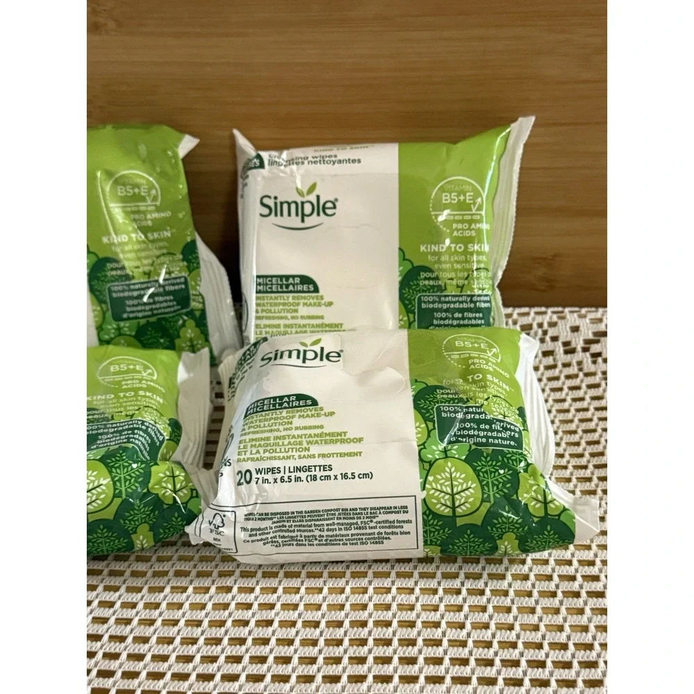 Simple Kind To Skin Cleansing Makeup Remover Wipes - Vegan Facial Cleanser...